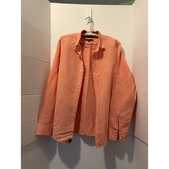 Banana Republic Shirt Men Medium Untucked Fit Orange Linen Blend Button Down Cas - Picture 1 of 9